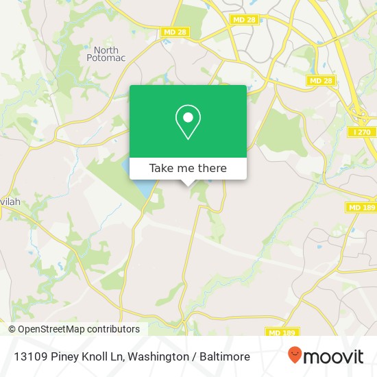 Mapa de 13109 Piney Knoll Ln, Potomac, MD 20854