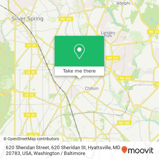 Mapa de 620 Sheridan Street, 620 Sheridan St, Hyattsville, MD 20783, USA