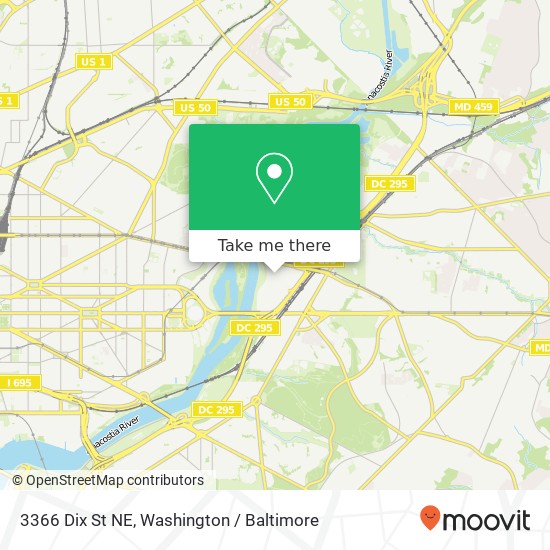 Mapa de 3366 Dix St NE, Washington, DC 20019