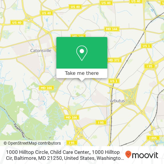 1000 Hilltop Circle, Child Care Center,, 1000 Hilltop Cir, Baltimore, MD 21250, United States map