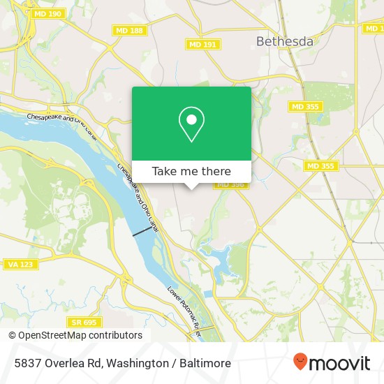 Mapa de 5837 Overlea Rd, Bethesda, MD 20816