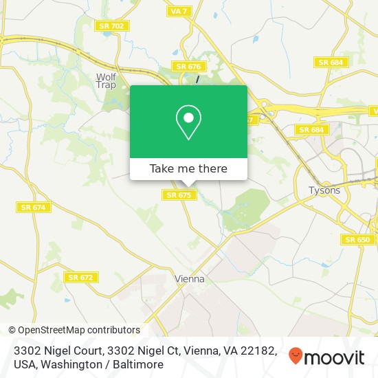 Mapa de 3302 Nigel Court, 3302 Nigel Ct, Vienna, VA 22182, USA