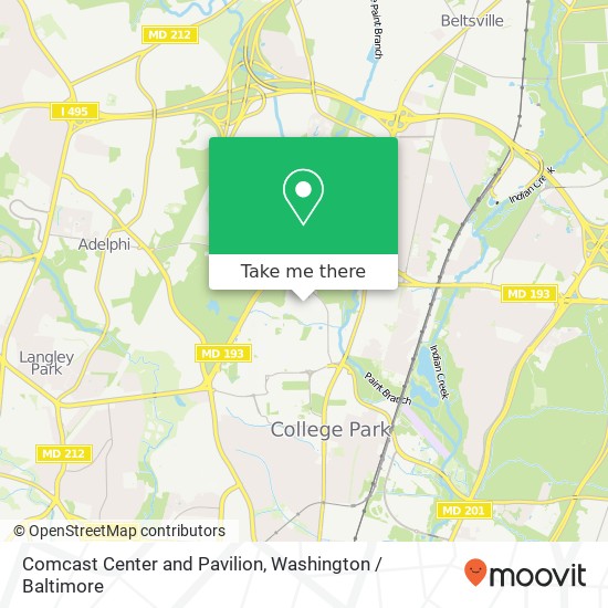 Mapa de Comcast Center and Pavilion, College Park, MD 20742