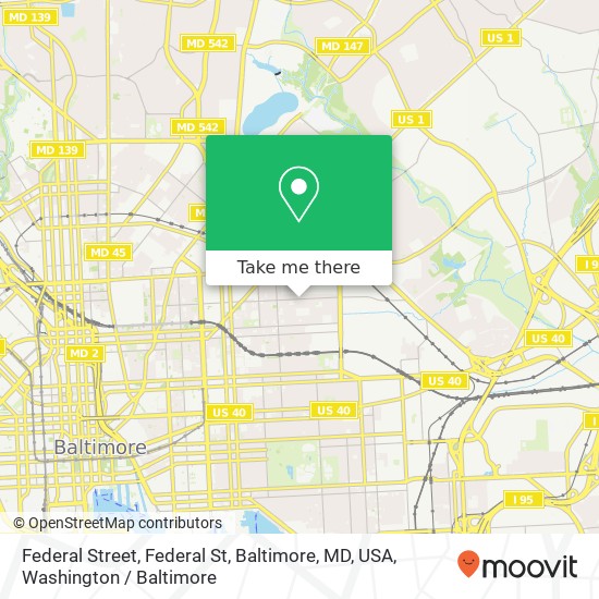 Mapa de Federal Street, Federal St, Baltimore, MD, USA
