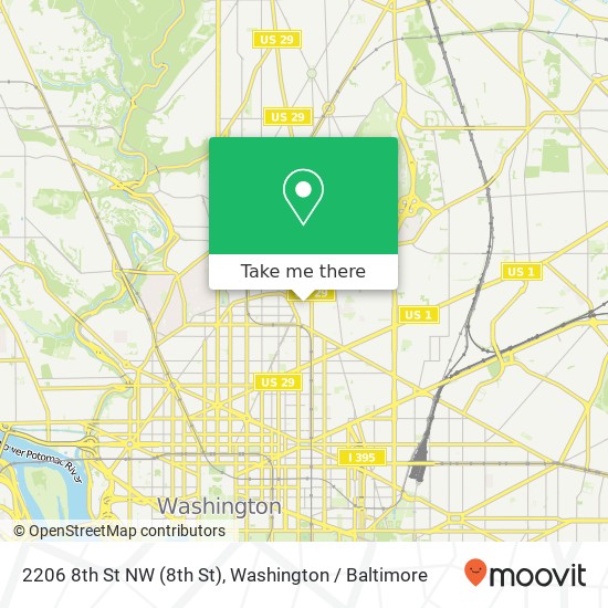 Mapa de 2206 8th St NW (8th St), Washington, DC 20001
