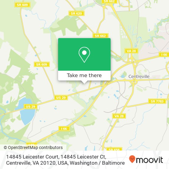 Mapa de 14845 Leicester Court, 14845 Leicester Ct, Centreville, VA 20120, USA