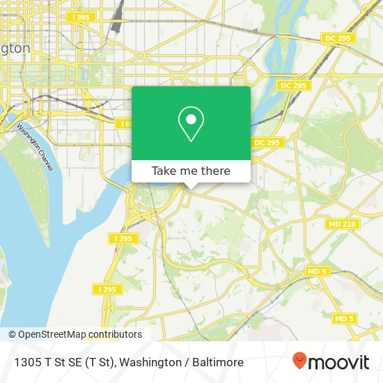 Mapa de 1305 T St SE (T St), Washington, DC 20020