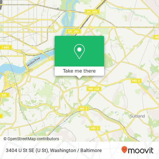 Mapa de 3404 U St SE (U St), Washington, DC 20020
