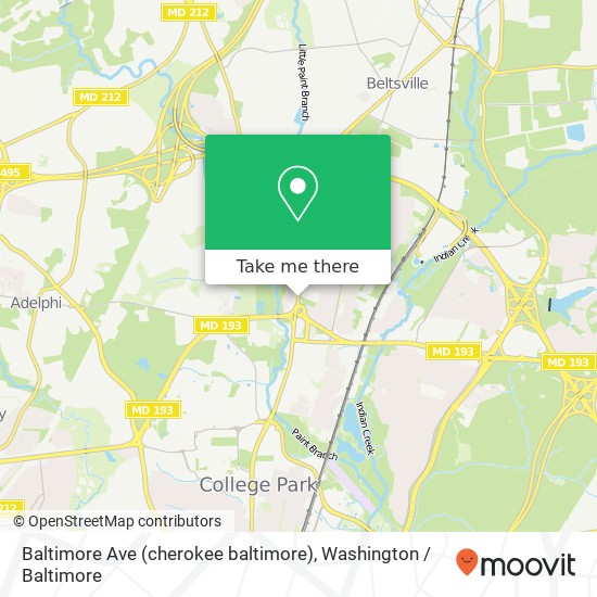 Baltimore Ave (cherokee baltimore), College Park, MD 20740 map