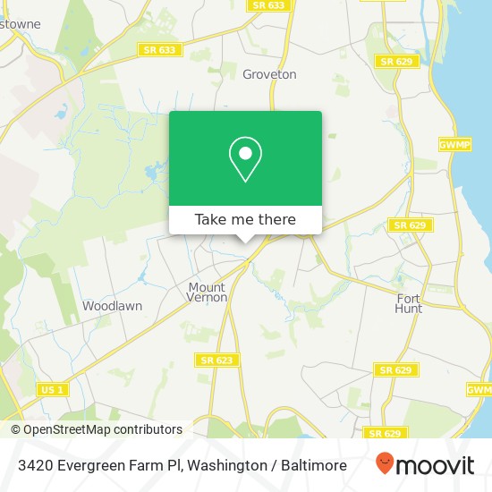 Mapa de 3420 Evergreen Farm Pl, Alexandria, VA 22306