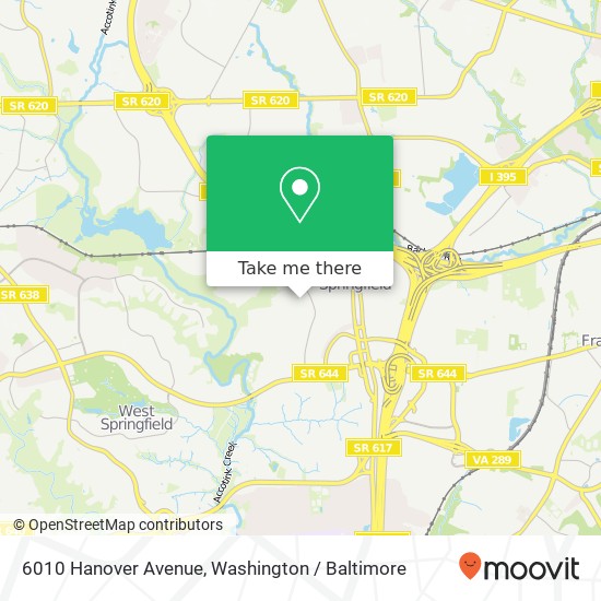 Mapa de 6010 Hanover Avenue, 6010 Hanover Ave, Springfield, VA 22150, USA