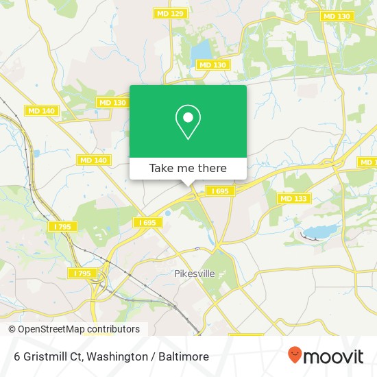 Mapa de 6 Gristmill Ct, Pikesville, MD 21208