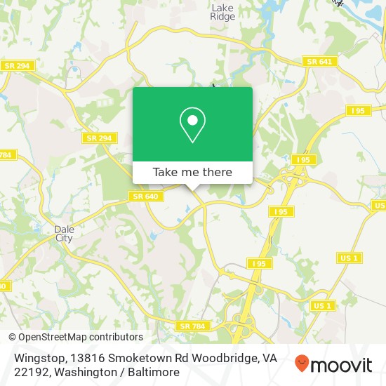 Mapa de Wingstop, 13816 Smoketown Rd Woodbridge, VA 22192