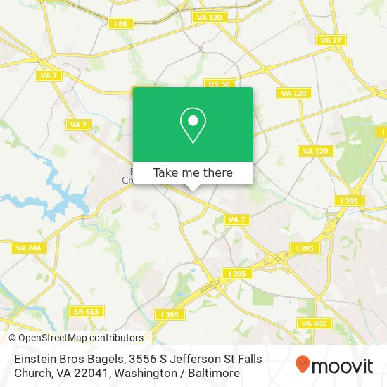 Mapa de Einstein Bros Bagels, 3556 S Jefferson St Falls Church, VA 22041