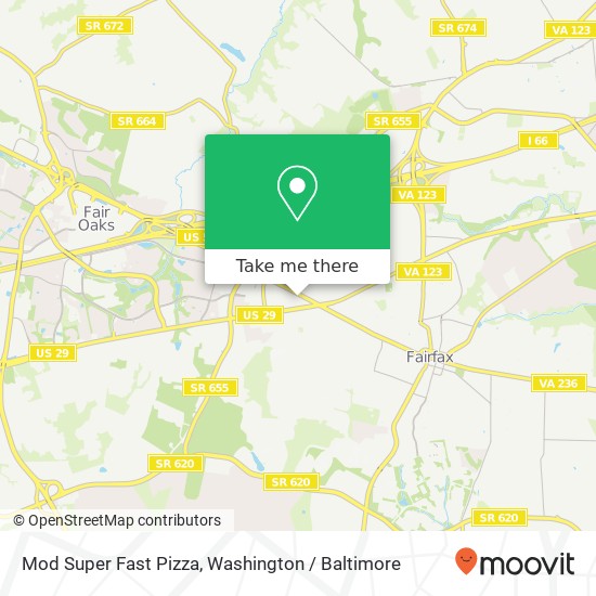 Mapa de Mod Super Fast Pizza, Fairfax, VA 22030