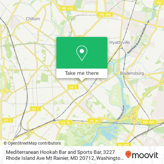 Mapa de Mediterranean Hookah Bar and Sports Bar, 3227 Rhode Island Ave Mt Rainier, MD 20712