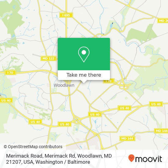 Mapa de Merimack Road, Merimack Rd, Woodlawn, MD 21207, USA