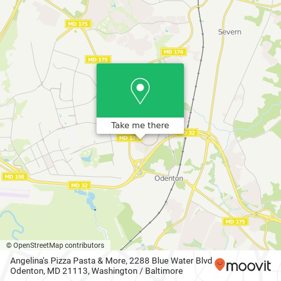 Mapa de Angelina's Pizza Pasta & More, 2288 Blue Water Blvd Odenton, MD 21113