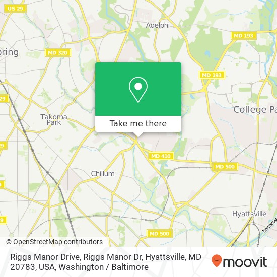 Mapa de Riggs Manor Drive, Riggs Manor Dr, Hyattsville, MD 20783, USA