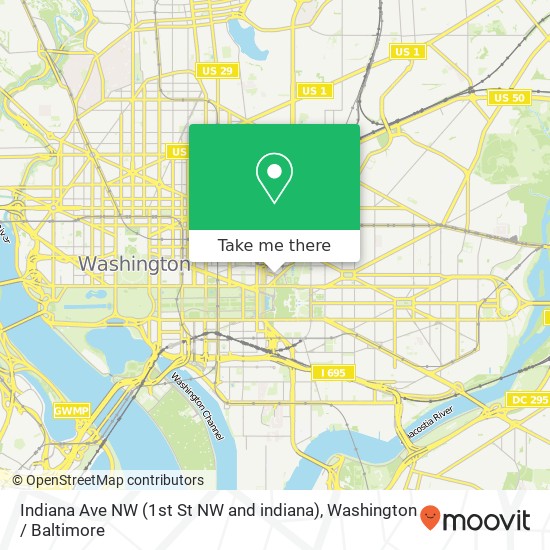 Mapa de Indiana Ave NW (1st St NW and indiana), Washington, DC 20001