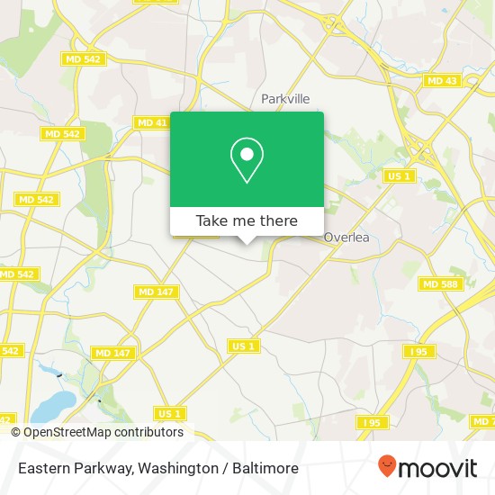 Mapa de Eastern Parkway, Eastern Pkwy, Baltimore, MD, USA