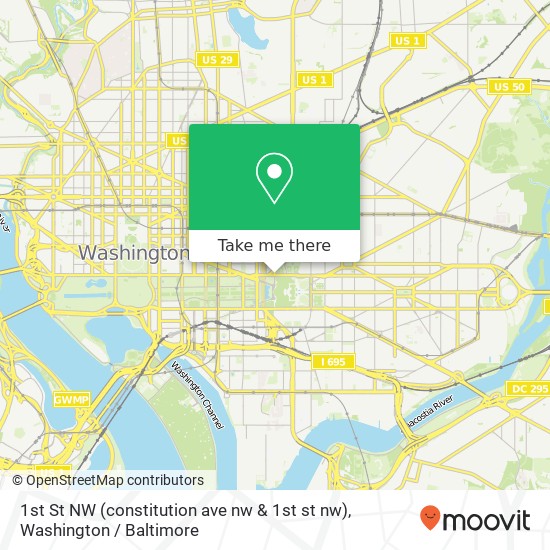Mapa de 1st St NW (constitution ave nw & 1st st nw), Washington, DC 20001