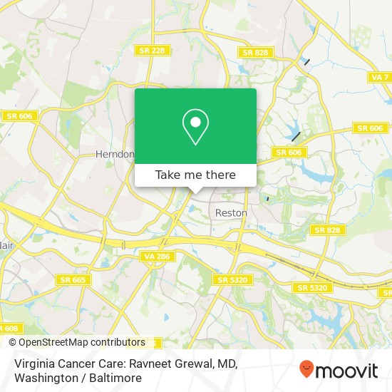 Mapa de Virginia Cancer Care: Ravneet Grewal, MD, 1860 Town Center Dr