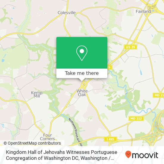 Kingdom Hall of Jehovahs Witnesses Portuguese Congregation of Washington DC map