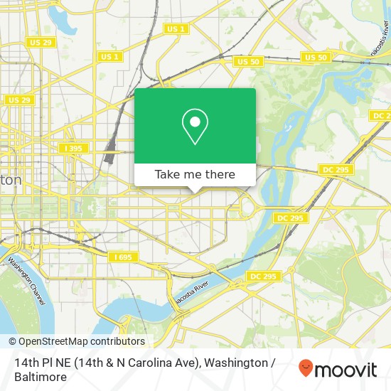 Mapa de 14th Pl NE (14th & N Carolina Ave), Washington, DC 20002