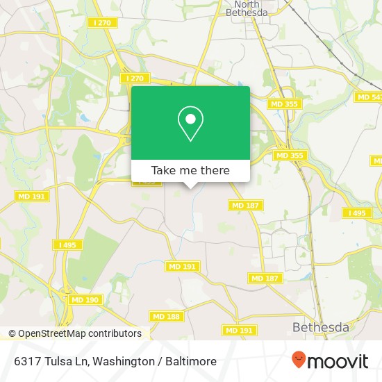 Mapa de 6317 Tulsa Ln, Bethesda, MD 20817