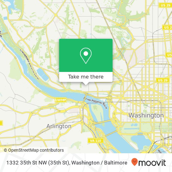 Mapa de 1332 35th St NW (35th St), Washington, DC 20007