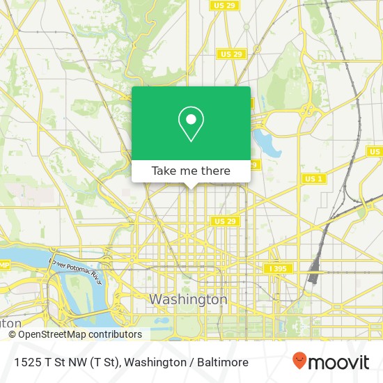 Mapa de 1525 T St NW (T St), Washington, DC 20009