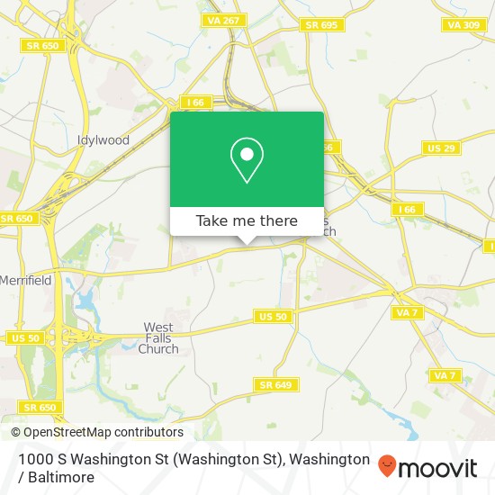 Mapa de 1000 S Washington St (Washington St), Falls Church, VA 22046