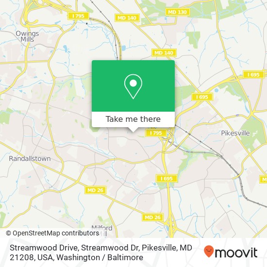 Mapa de Streamwood Drive, Streamwood Dr, Pikesville, MD 21208, USA