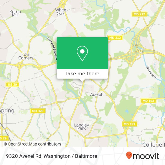 Mapa de 9320 Avenel Rd, Silver Spring, MD 20903