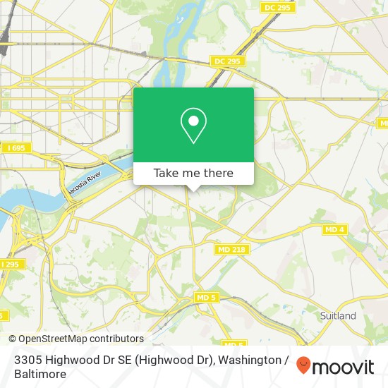 Mapa de 3305 Highwood Dr SE (Highwood Dr), Washington, DC 20020