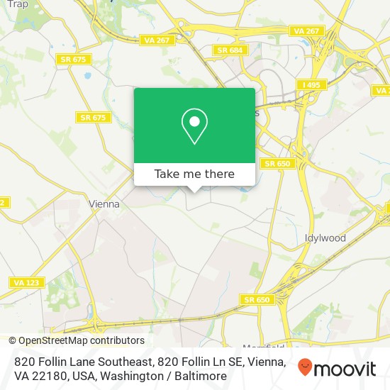 820 Follin Lane Southeast, 820 Follin Ln SE, Vienna, VA 22180, USA map