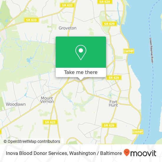 Mapa de Inova Blood Donor Services