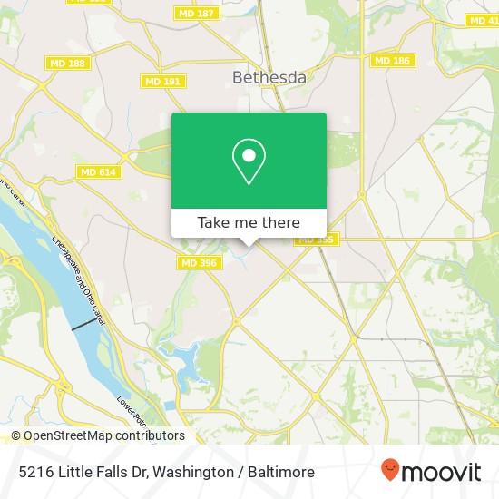 Mapa de 5216 Little Falls Dr, Bethesda, MD 20816