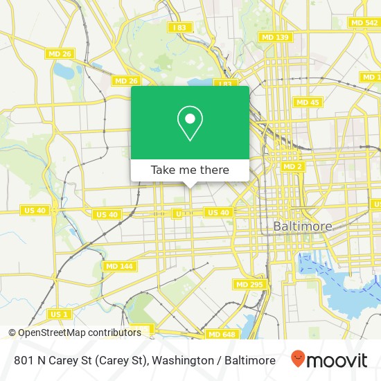 Mapa de 801 N Carey St (Carey St), Baltimore, MD 21217