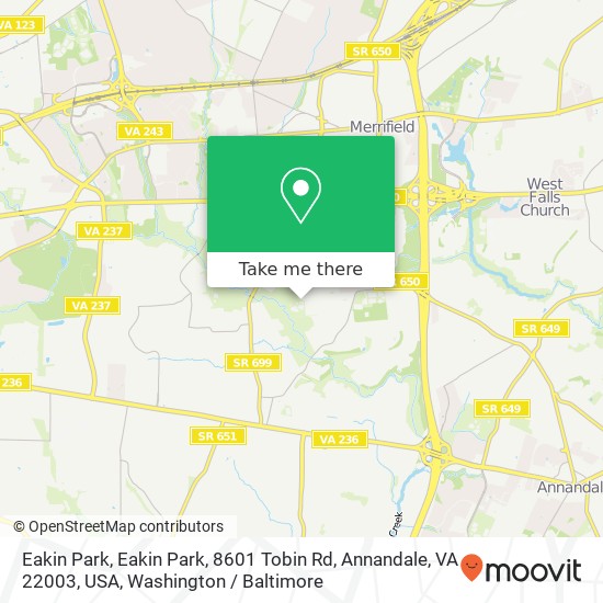 Mapa de Eakin Park, Eakin Park, 8601 Tobin Rd, Annandale, VA 22003, USA
