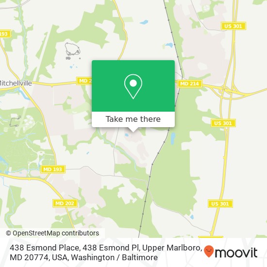 Mapa de 438 Esmond Place, 438 Esmond Pl, Upper Marlboro, MD 20774, USA