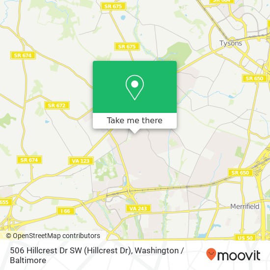 Mapa de 506 Hillcrest Dr SW (Hillcrest Dr), Vienna, VA 22180