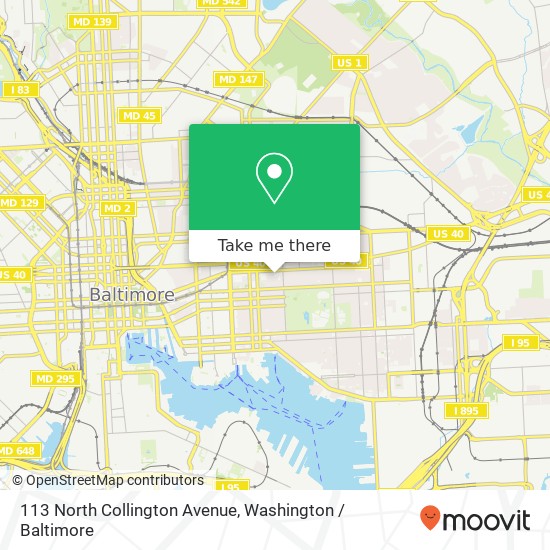 Mapa de 113 North Collington Avenue, 113 N Collington Ave, Baltimore, MD 21231, USA
