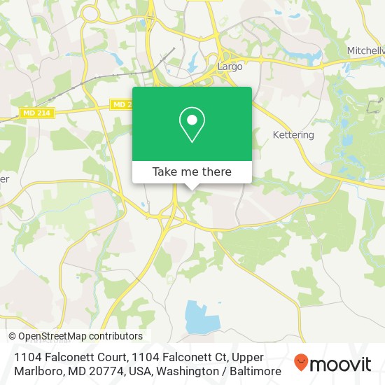 Mapa de 1104 Falconett Court, 1104 Falconett Ct, Upper Marlboro, MD 20774, USA