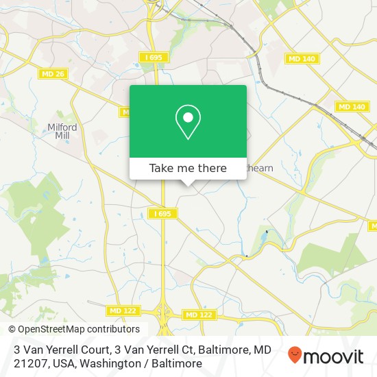 Mapa de 3 Van Yerrell Court, 3 Van Yerrell Ct, Baltimore, MD 21207, USA