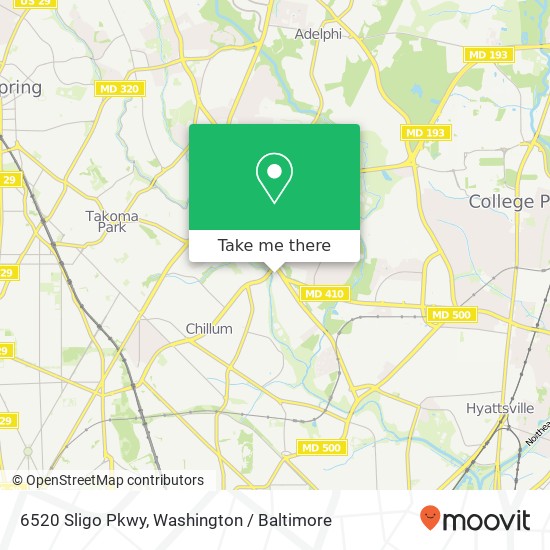 Mapa de 6520 Sligo Pkwy, Hyattsville, MD 20782