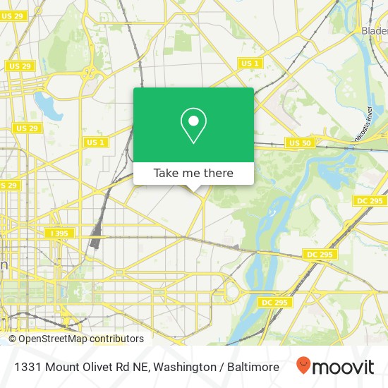Mapa de 1331 Mount Olivet Rd NE, Washington, DC 20002