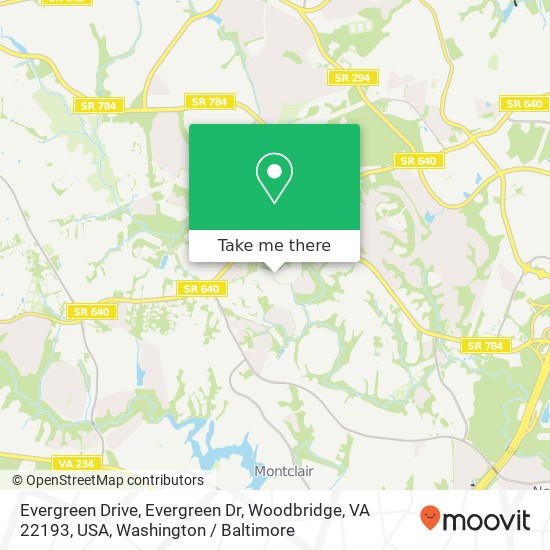 Mapa de Evergreen Drive, Evergreen Dr, Woodbridge, VA 22193, USA