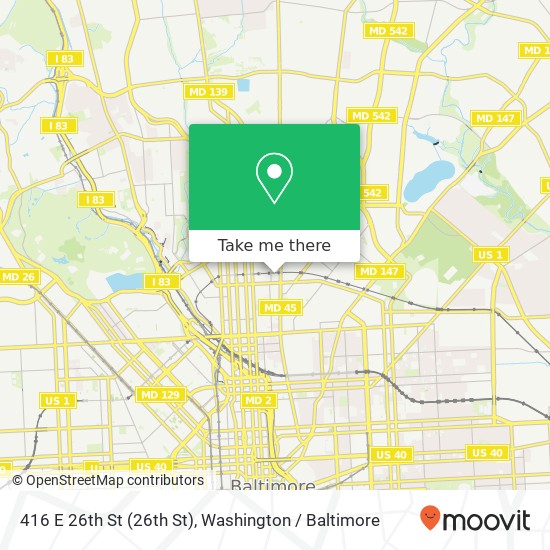 Mapa de 416 E 26th St (26th St), Baltimore, MD 21218